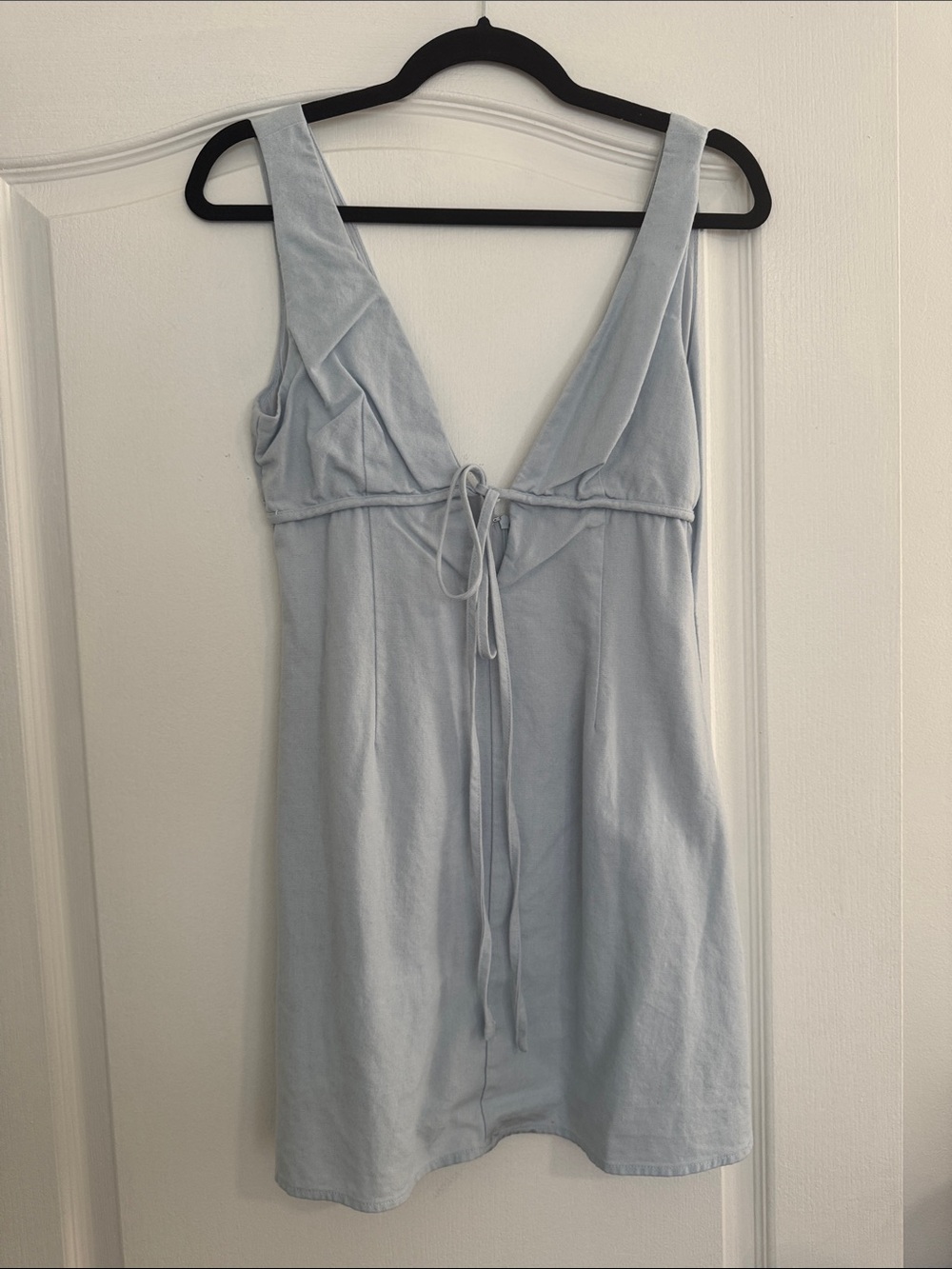 White Fox Light Blue Tie-Front Mini Dress